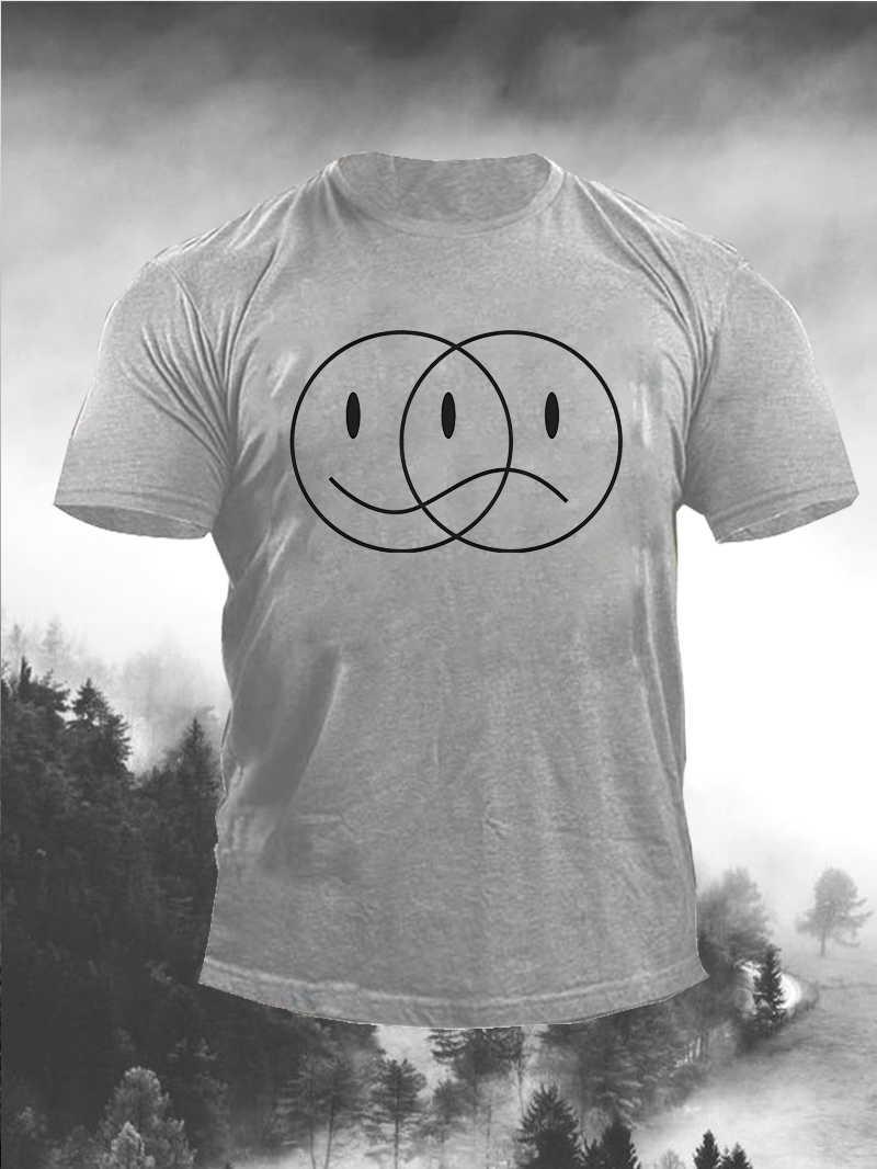 Men's Happy Sad And In Between Print Short Sleeve T-Shirt