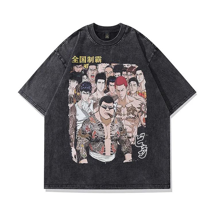 Hip Hop Retro Print Short Sleeve T-Shirt Street Loose T-Shirt at Hiphopee