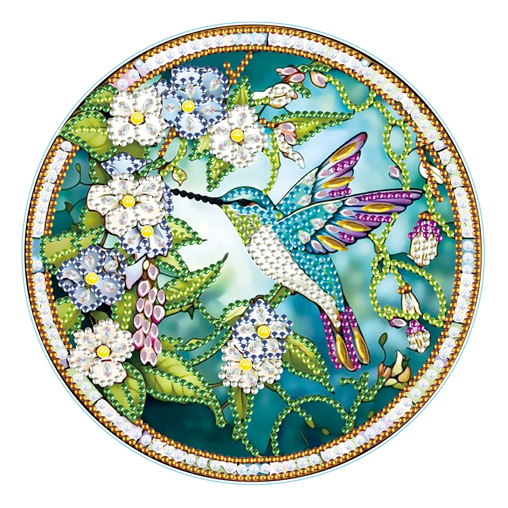 DIY Stained Glass Hummingbird Diamond Painting Wooden Single Side Crystal Painting Desktop Kit for Home Office Decor