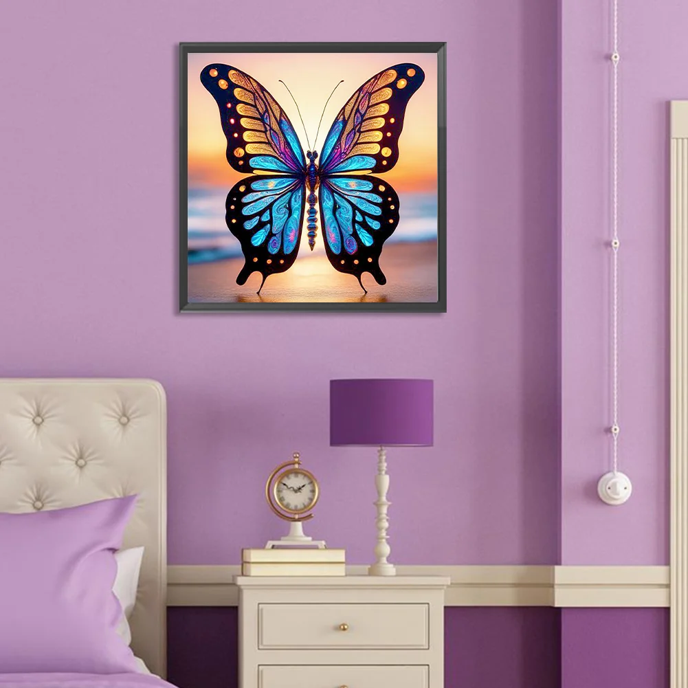 Full Round Diamond Painting 30*30cm - Glass Butterfly On The Seaside