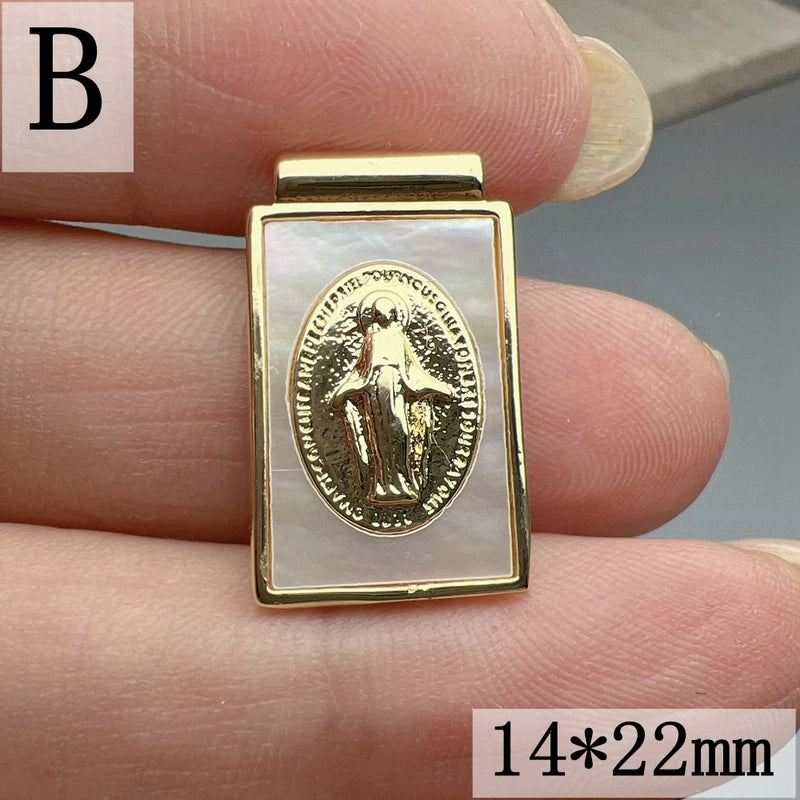 1 Piece Shell Copper Round Rectangle Pendant