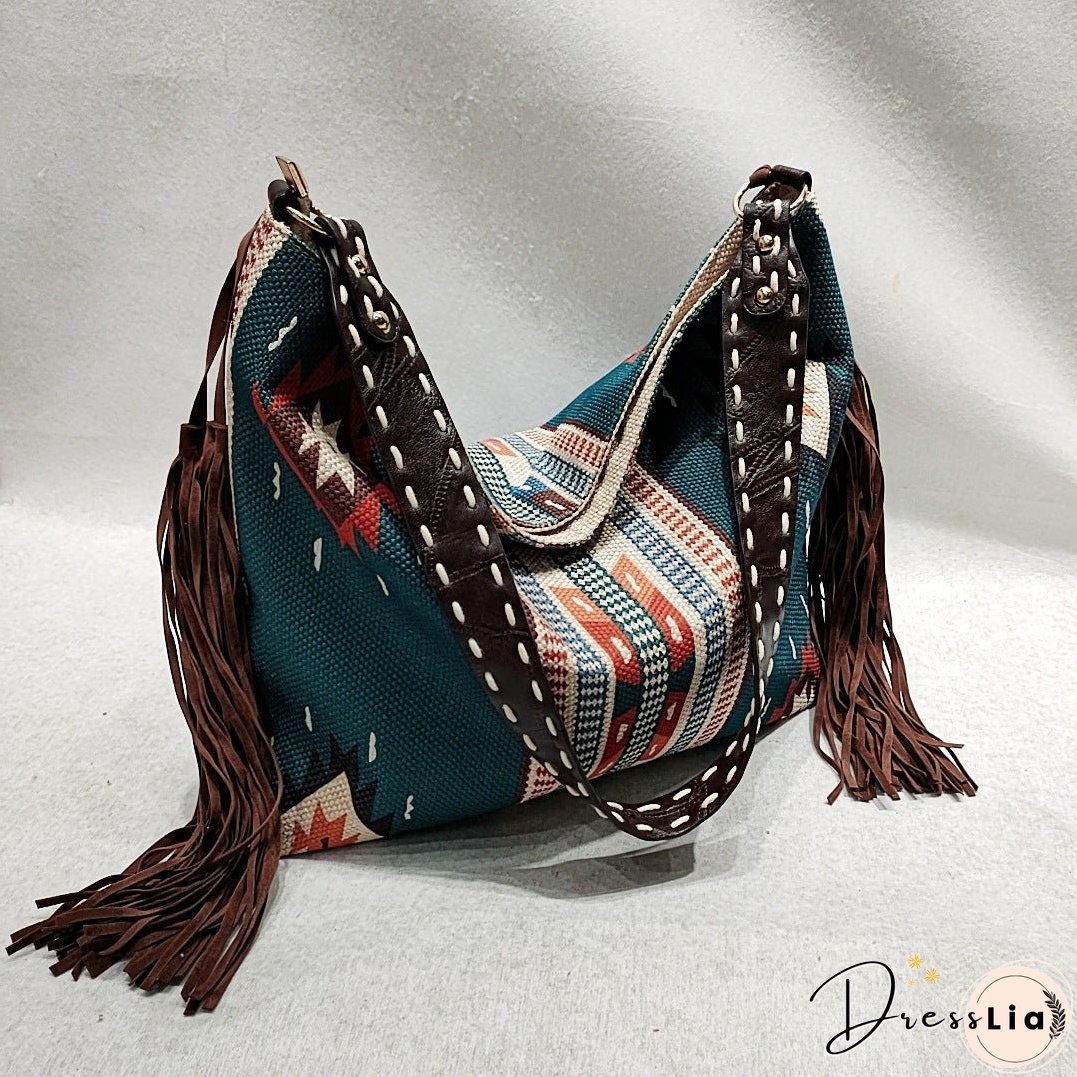 Vintage Hand-woven Streamer Cotton And Linen Shoulder Bag