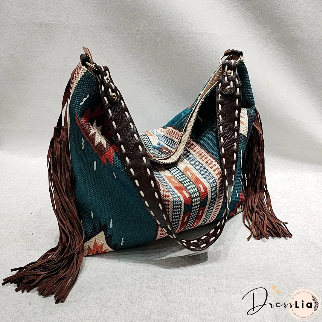 Vintage Hand-woven Streamer Cotton And Linen Shoulder Bag