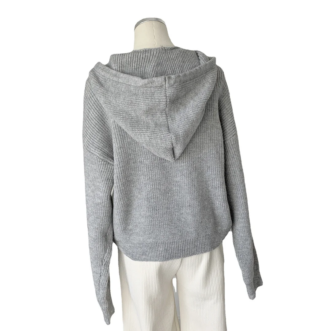 Uveng Uveng And Winter Long Sleeve Hooded Knitted Knitted Women's Solid Color Design Wearing Milk Sweater Cardigan Jacket Solid Color