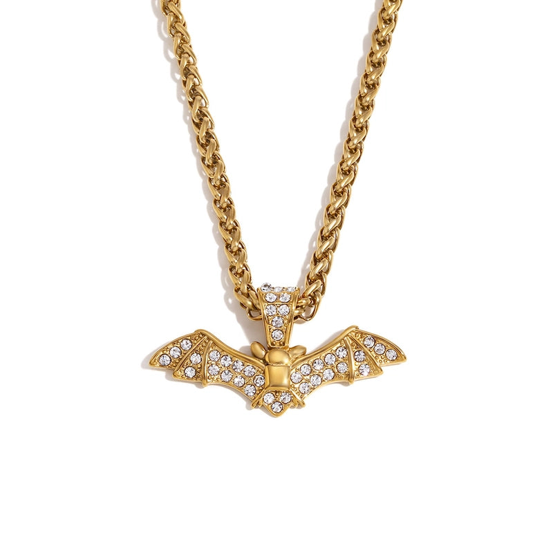 Hip-Hop Bat 304 Stainless Steel Inlay Zircon 18K Gold Plated Men's Pendant Necklace Men Pendant Necklaces