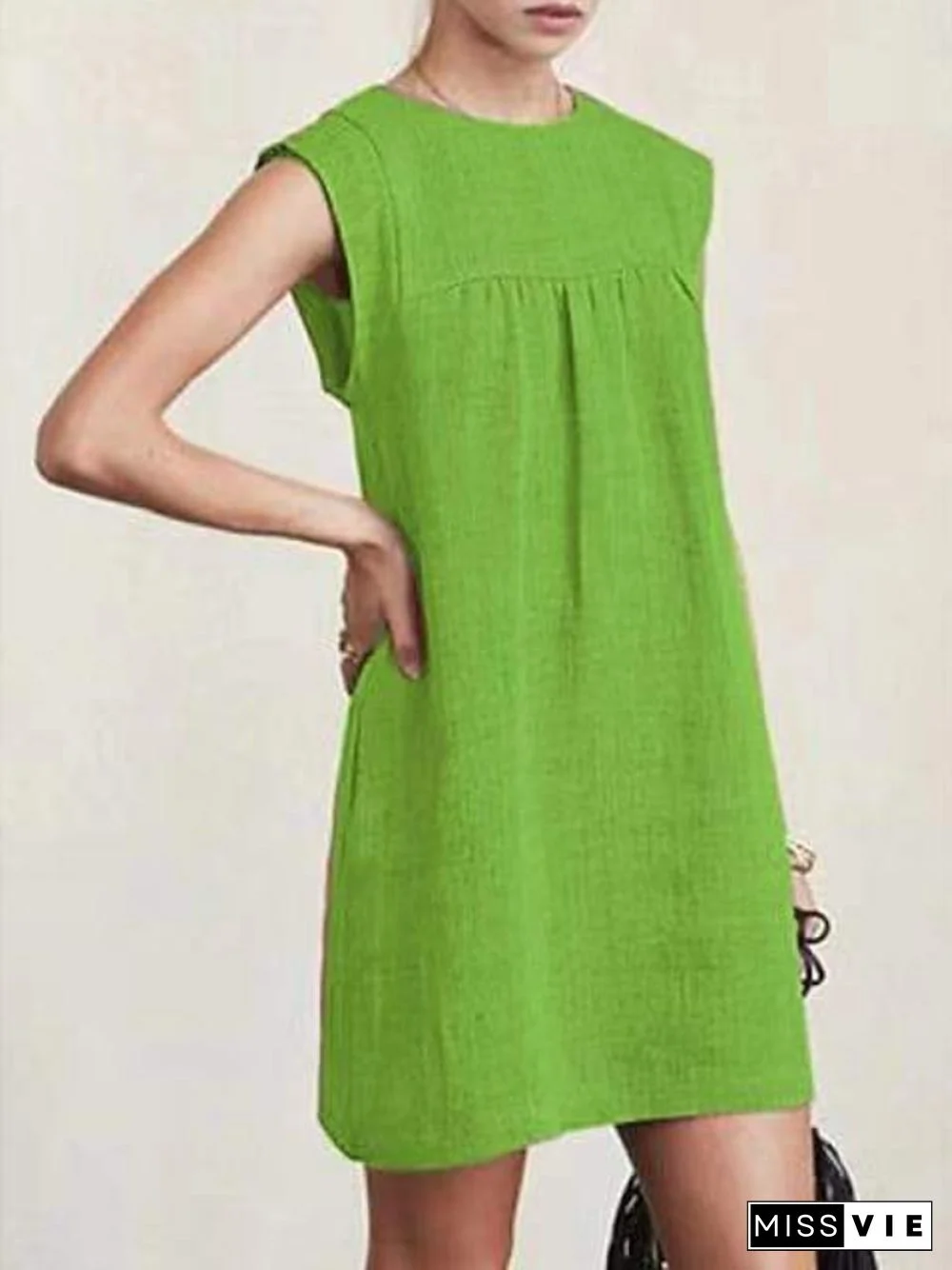 Women's Cotton Linen Sleeveless Dress Solid Color Dress Knee Length Summer Daily Wear