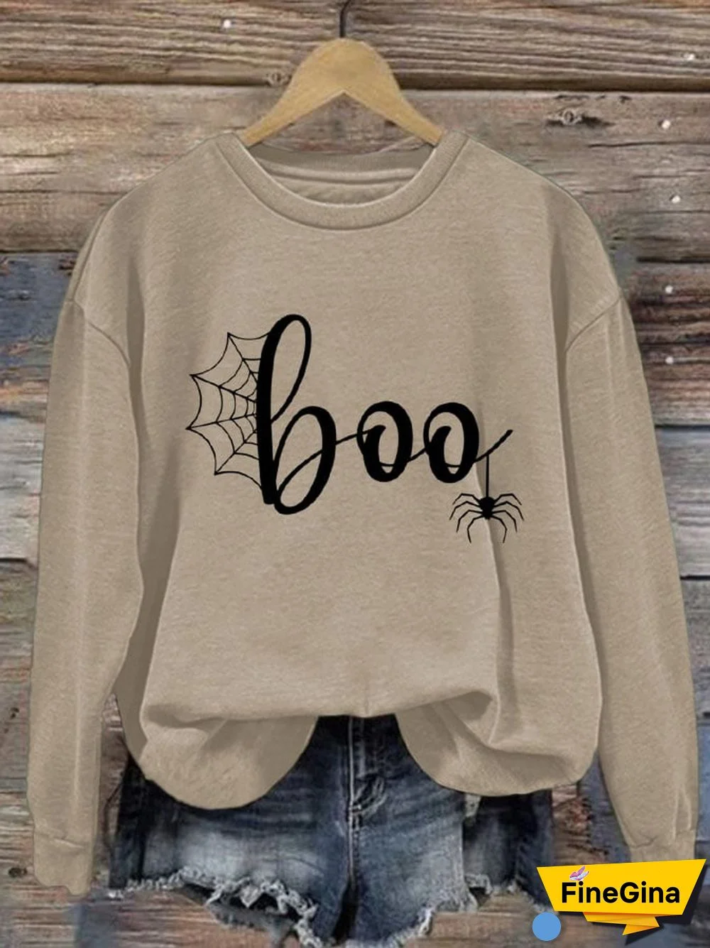 Women's Halloween Boo Print Long Sleeve Sweatshirt