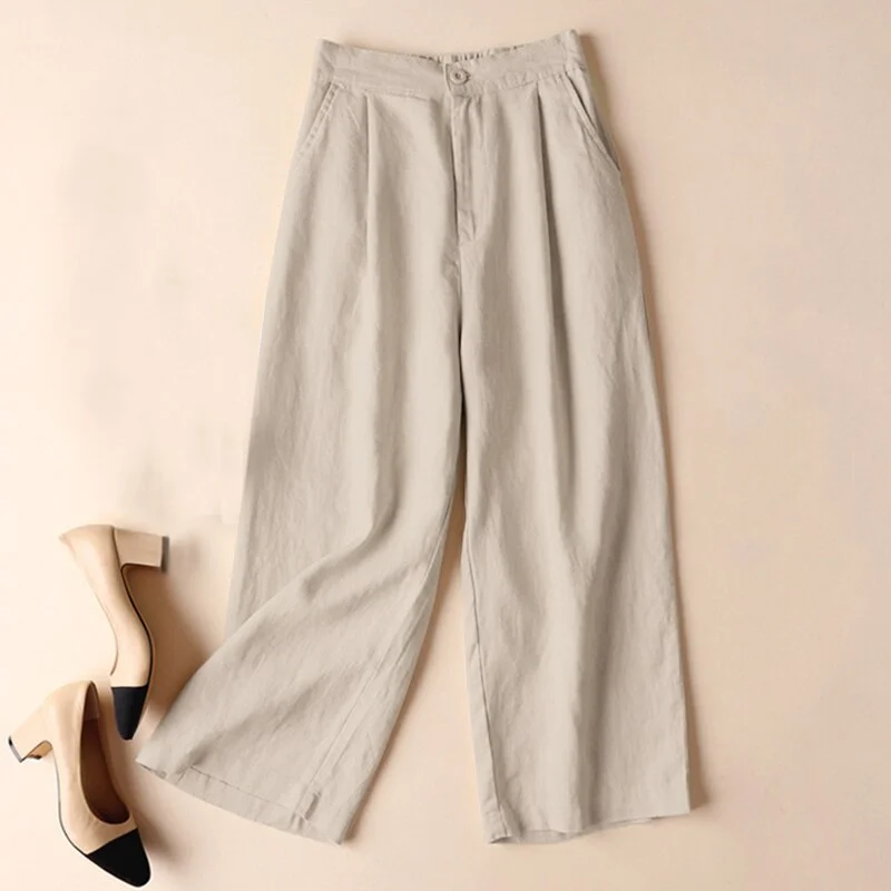 Vintage Casual Women Spring Wide Leg Pants 2022 ZANZEA Loose Beach Holiday Overalls Buttons Solid Color Side Pockets Pantalon