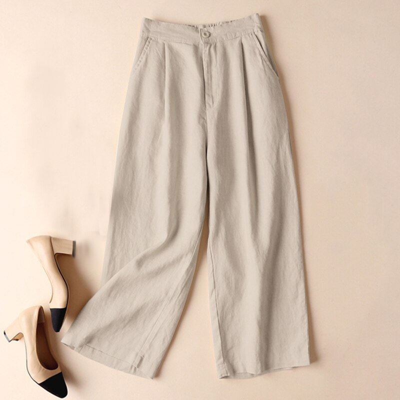 Vintage Casual Women Spring Wide Leg Pants 2022 ZANZEA Loose Beach Holiday Overalls Buttons Solid Color Side Pockets Pantalon