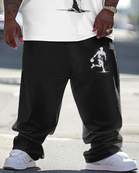 Men's Large Street Casual Granules Abstract Basketball Printed T-Shirt Trousers Set