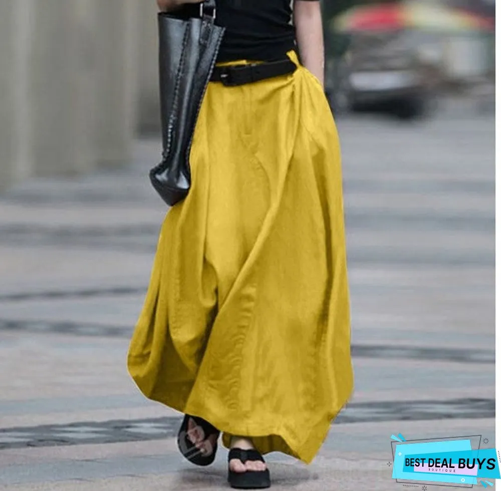 Spring and Autumn Solid Cotton Bust A-Word Long Skirt Linen