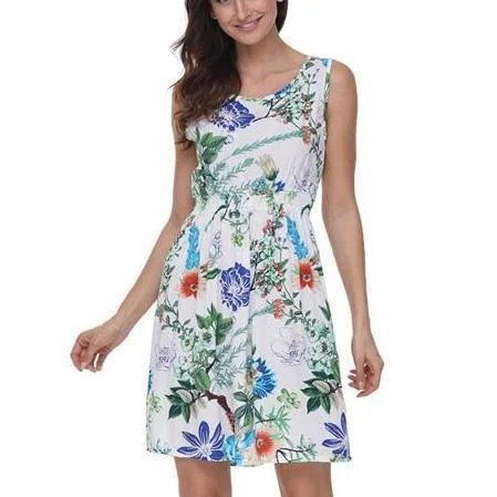 Women Boho Style Floral Print Casual Summer Dress 100% Cotton Short Shift Bohemian Dress