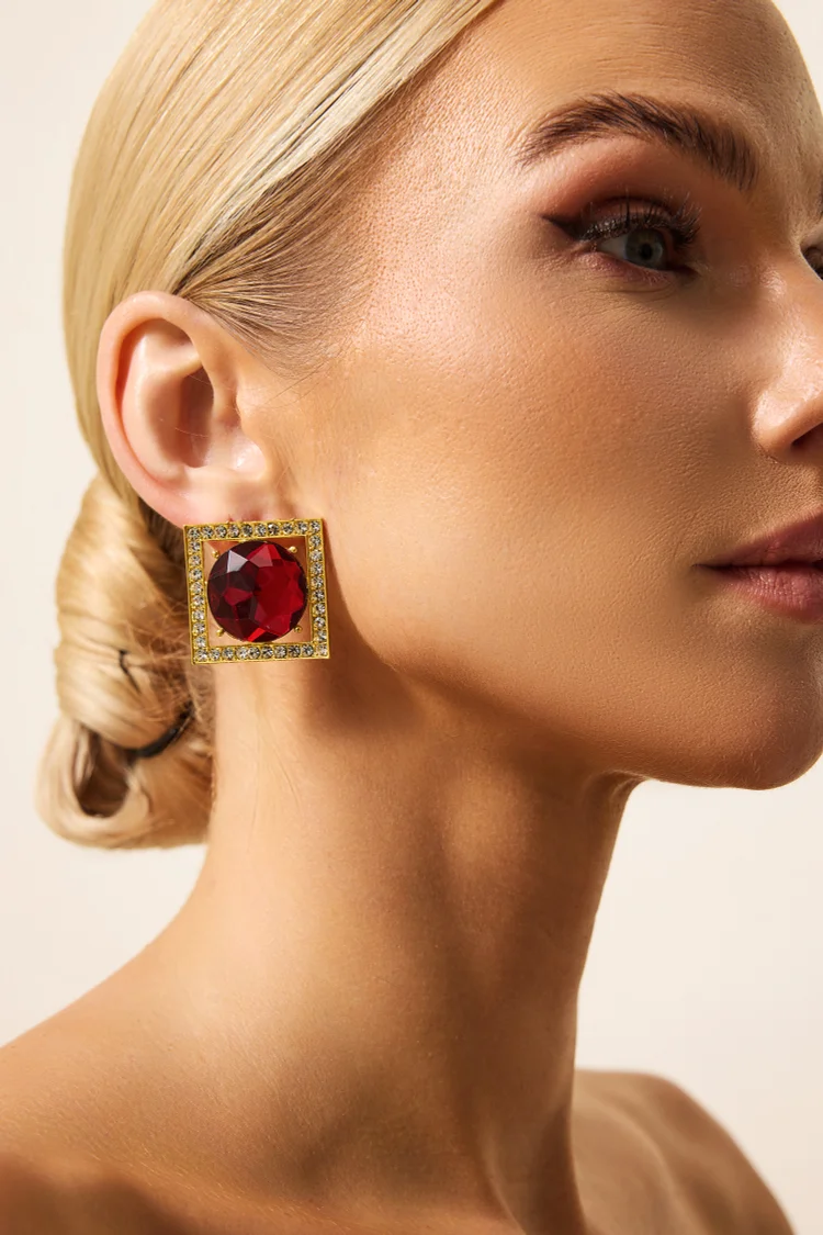 Faux Ruby Square Earrings