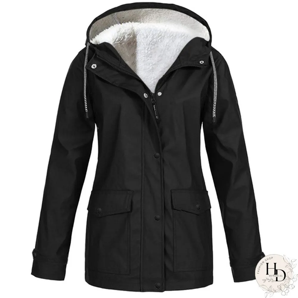 Womens Winter Coats-Solid Plush Thickening Jackets for Outdoor Hiking Plus Size Hooded