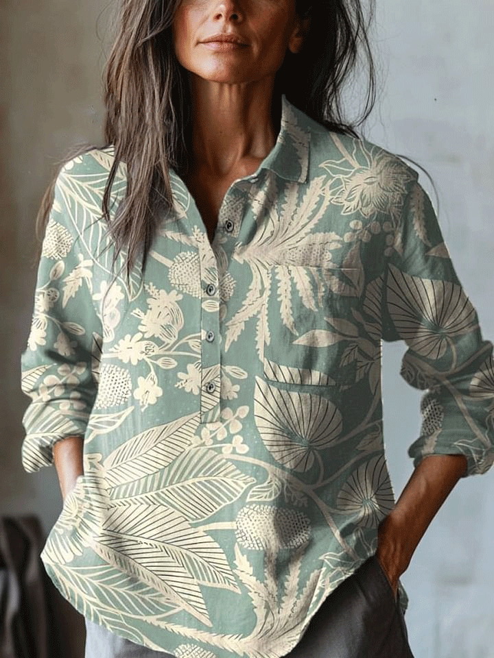 Women's   Flowers  Art Print Casual Cotton And Linen Shirt