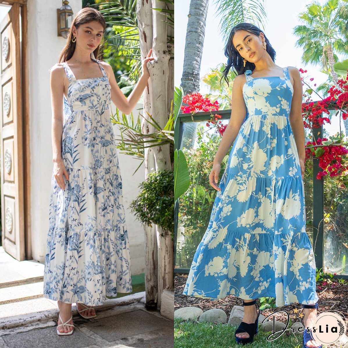 Women's New Southeast Asian Skirt Summer Women's Mosaic Print Lace up Butterfly Knot Back Dress