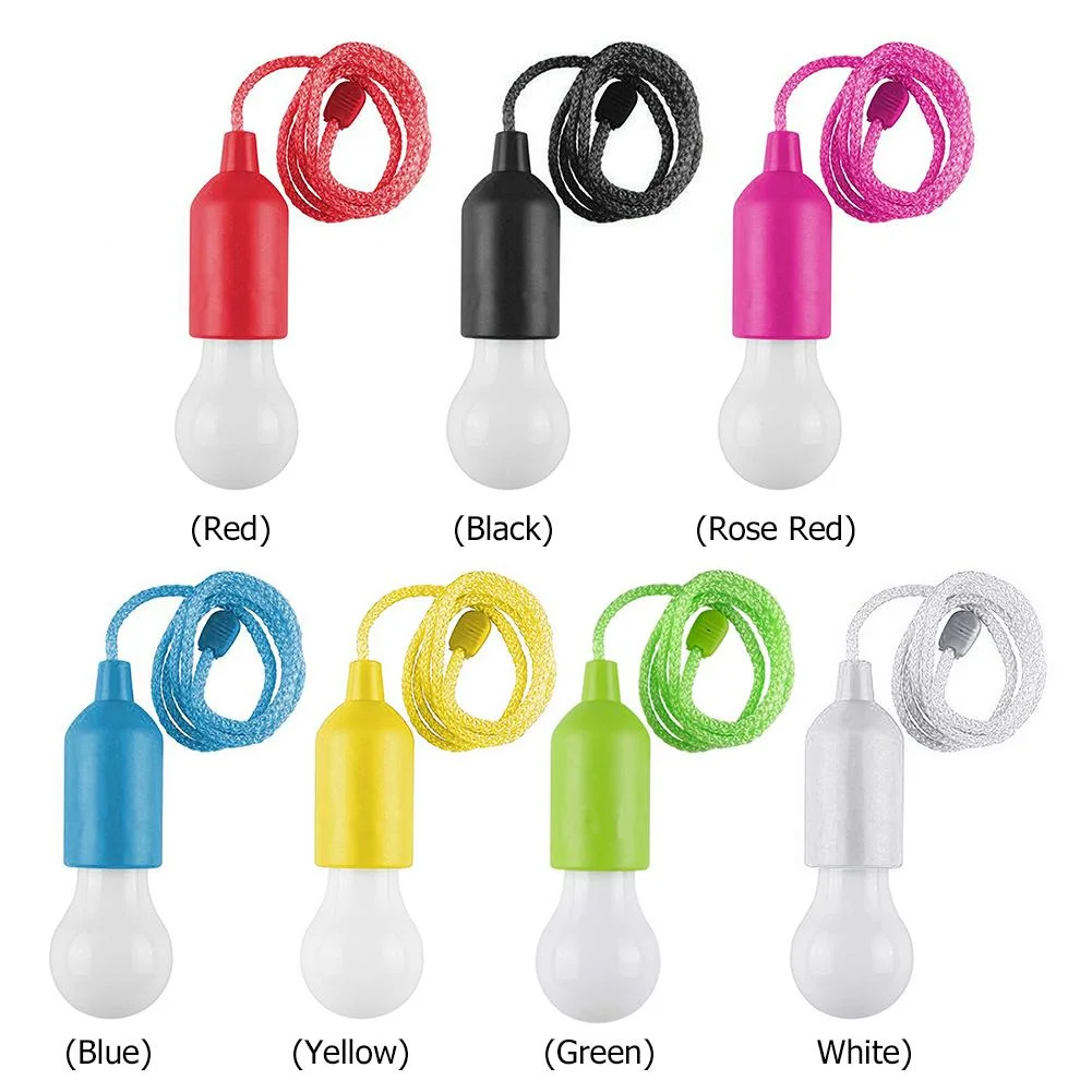LED Hanging Light Bulb Battery Powered Colorful Pull Cord Bulbs (White)