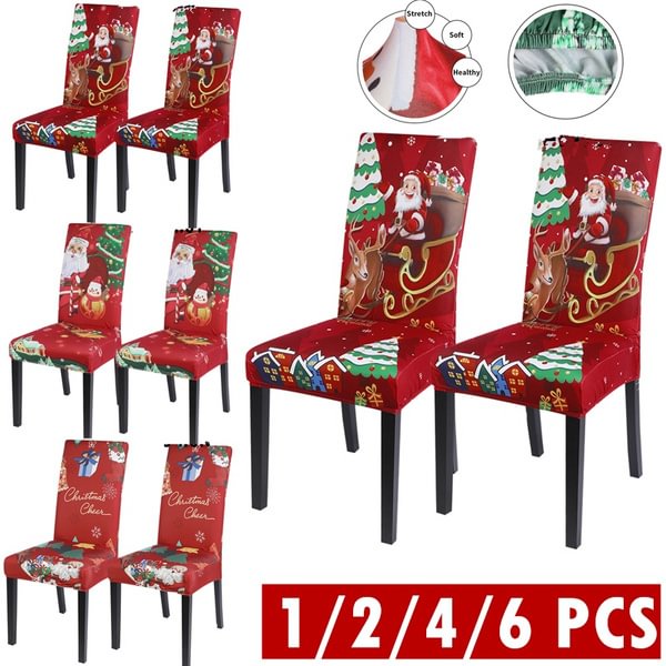 1/2/4/6pcs Christmas Chair Seat Covers Slipcover,Christmas Chair Seat Cover,Chair Covers Dining Room Christmas For Christmas Banquet Party Decor