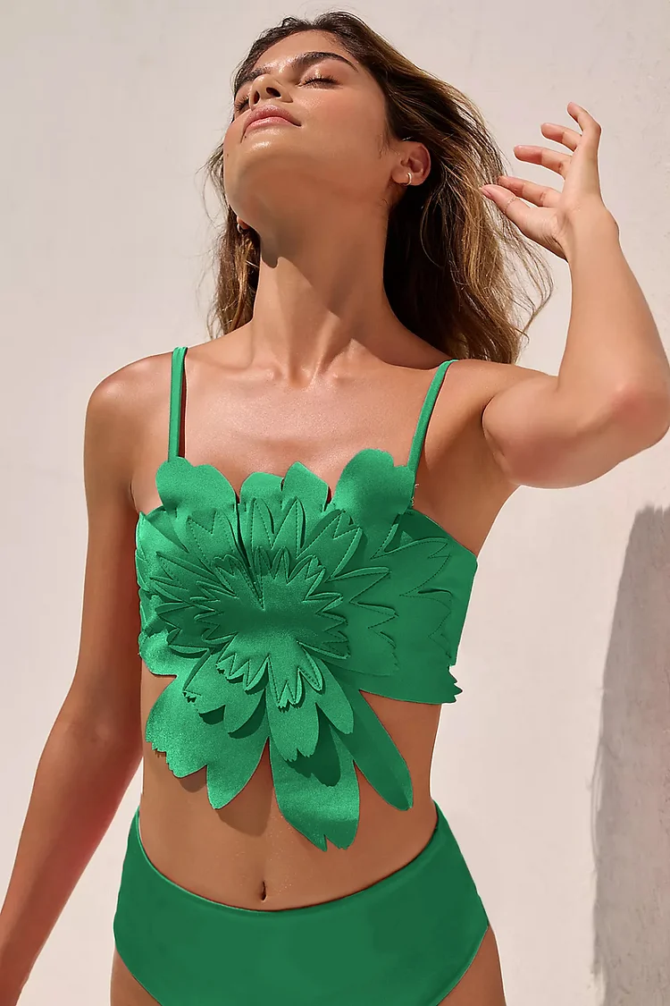 3D Flower Removable Strap High Waist Bikini Swimsuit 
