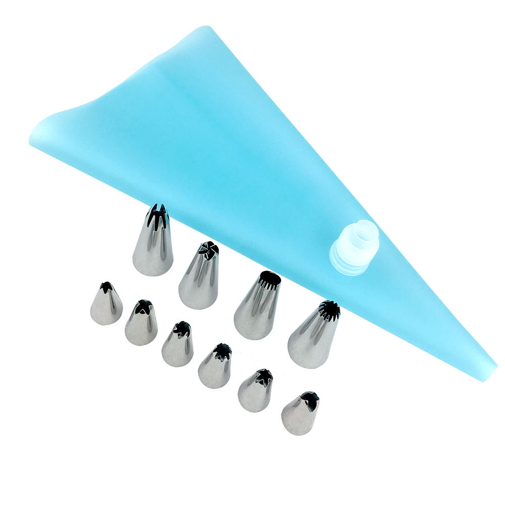 

12x DIY Cake Decor Tools w/Piping Cream Pastry Bag Converter Icing Nozzles, Blue, 501 Original