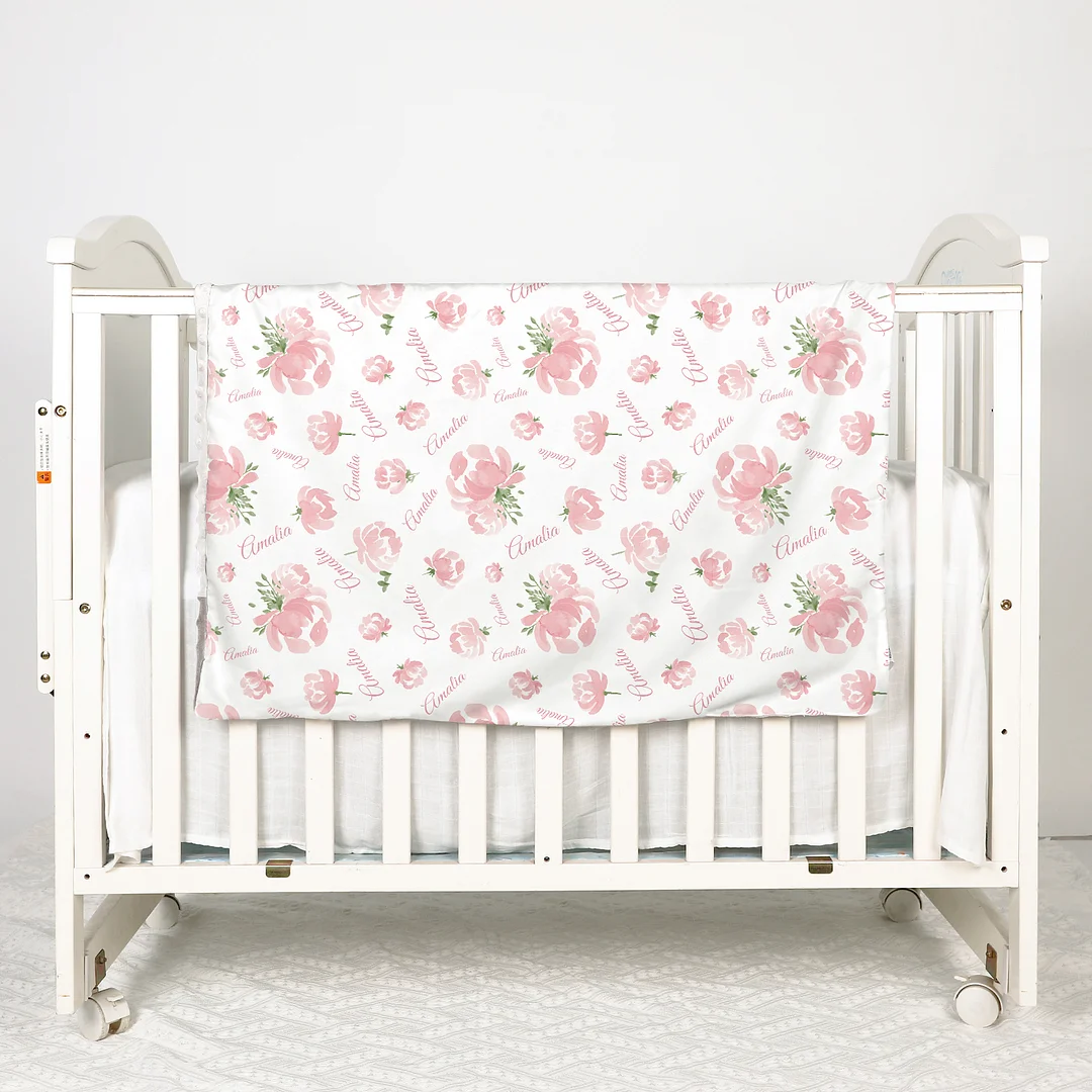 Amalia's Floral Print Pink Personalized Baby Girl Name Blanket