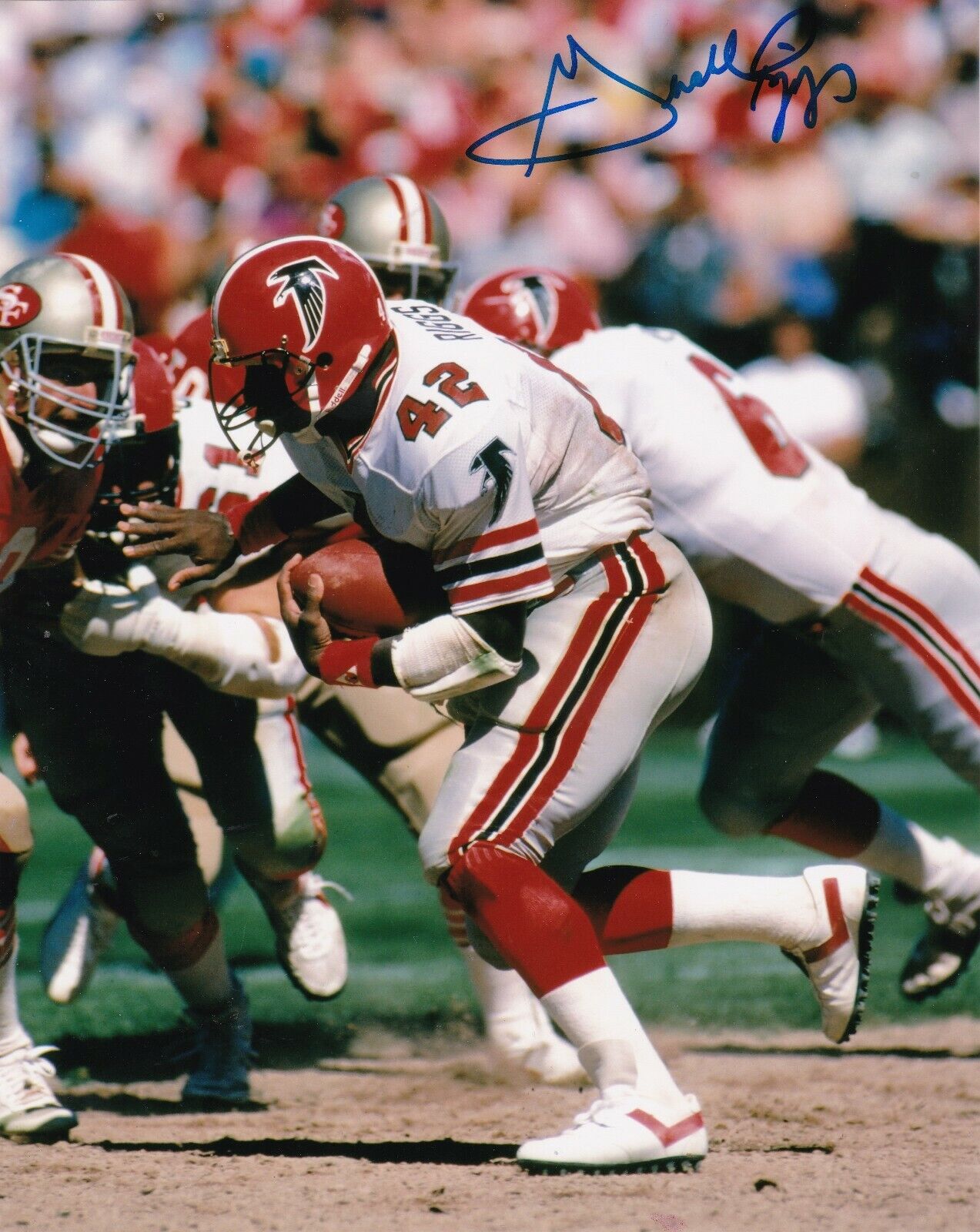 GERALD RIGGS ATLANTA FALCONS ACTION SIGNED 8x10 Photo Poster painting