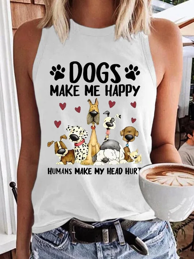 Dogs Make Me Happy Print Women's Vest