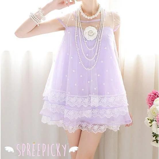 M-XL Fantasy Girly Stars Lace Joint Cake Dress SP130329