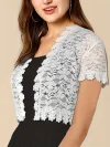 Contrast Lace Open Front Short Sleeve Cardigan for Women