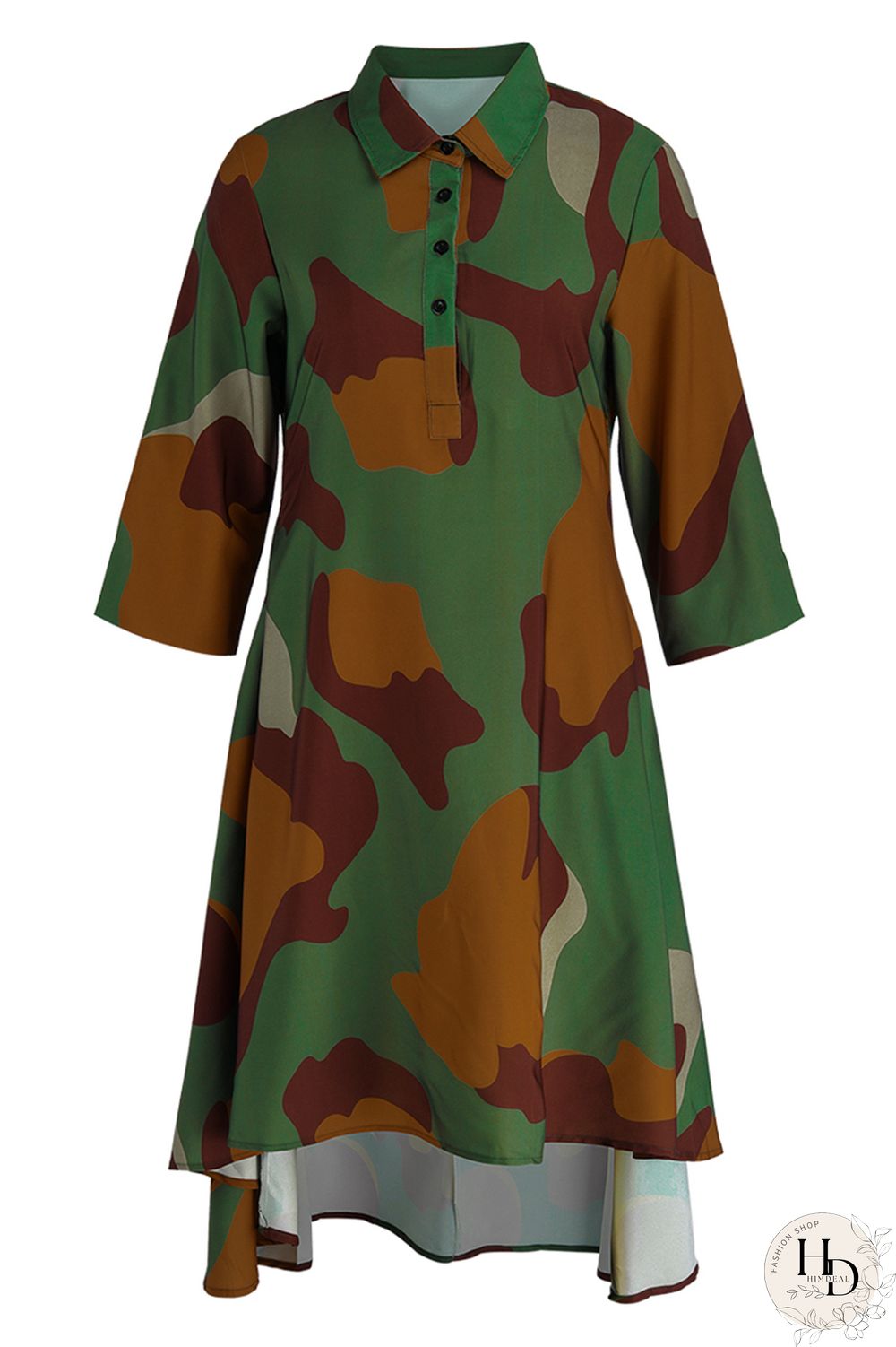 Camouflage Fashion Casual Print Patchwork Turndown Collar Shirt Dress