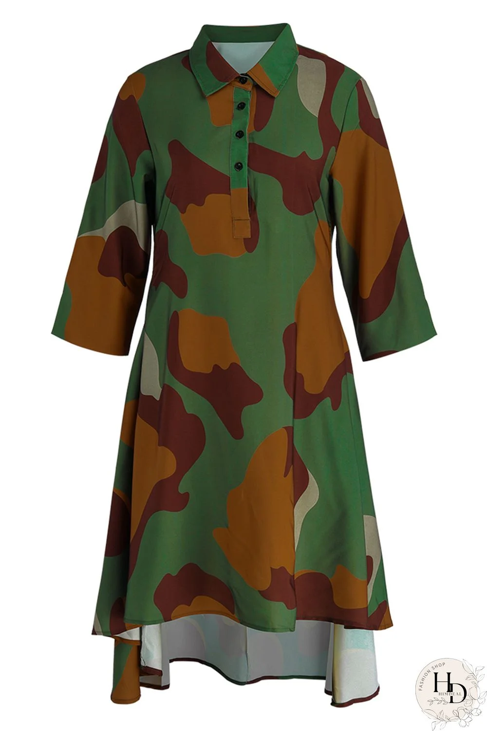Camouflage Fashion Casual Print Patchwork Turndown Collar Shirt Dress