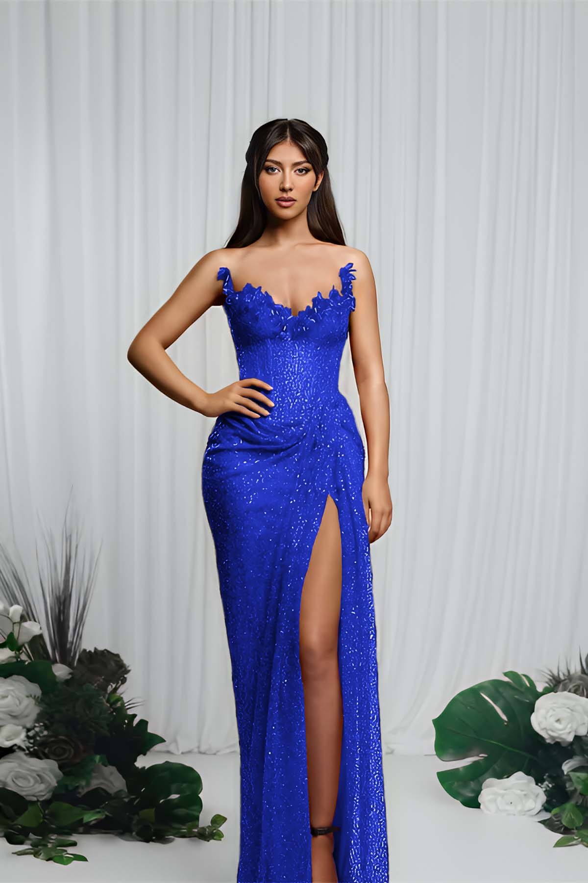 Hidais Strapless Sleeveless Mermaid Prom Dress With High Split Pleated