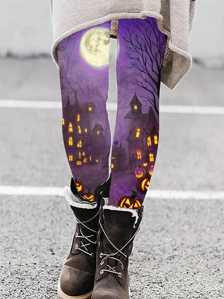 Halloween Town Night Art Casual Leggings