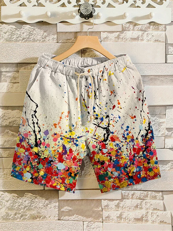 Men's Abstract Paint Splatter Art Print Casual Shorts