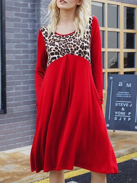Women Round Neck Stitched Midi Dress-Allyzone-Allyzone