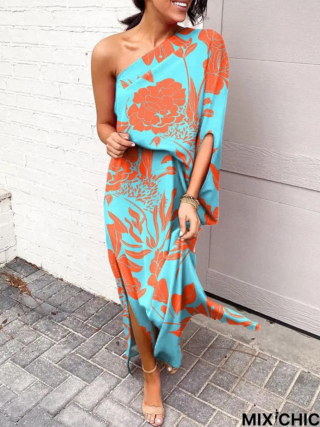 Off The Shoulder Floral Vacation Regular Fit Midi Dress