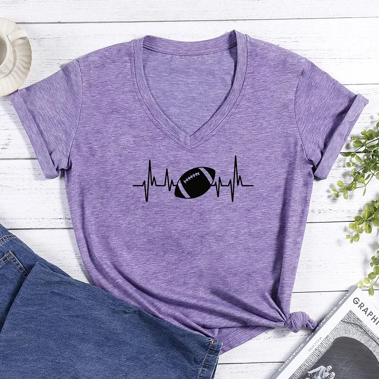 Heartbeat Football V-neck T Shirt-Annaletters