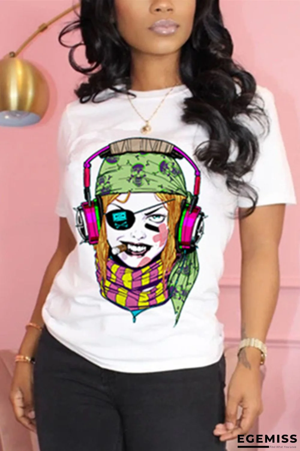 White Fashion Casual Print Short Sleeve T-shirt | EGEMISS