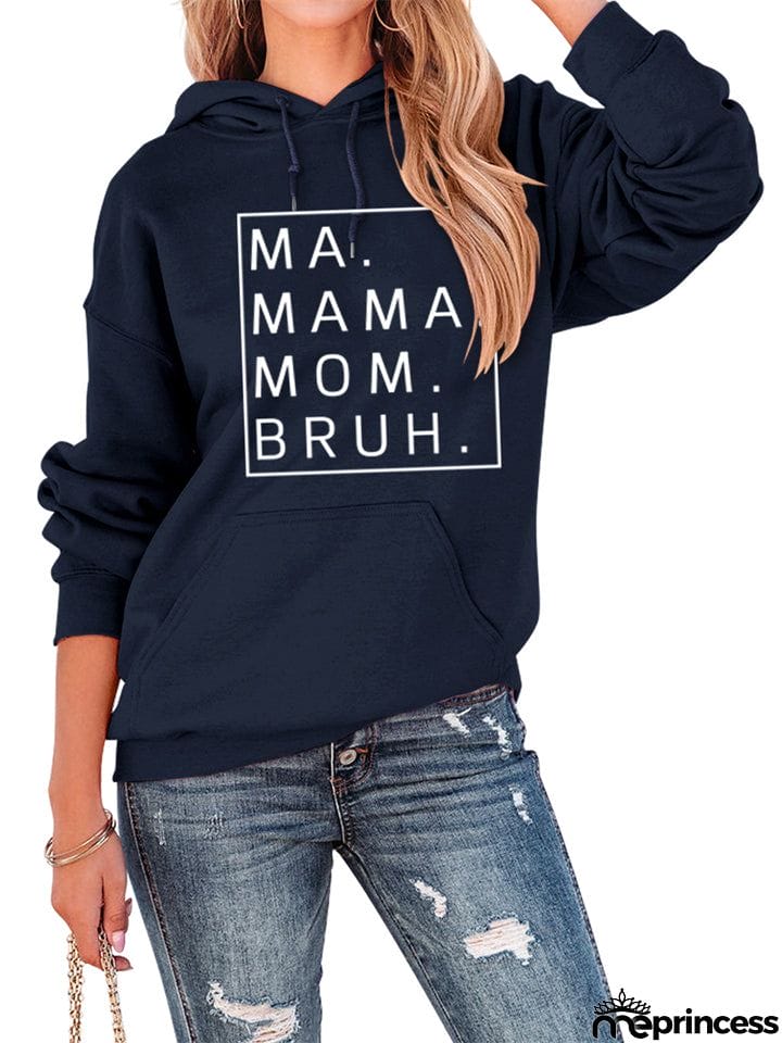 Female Casual Letter Print Pullover Loose Hoodies with Kangaroo Pocket
