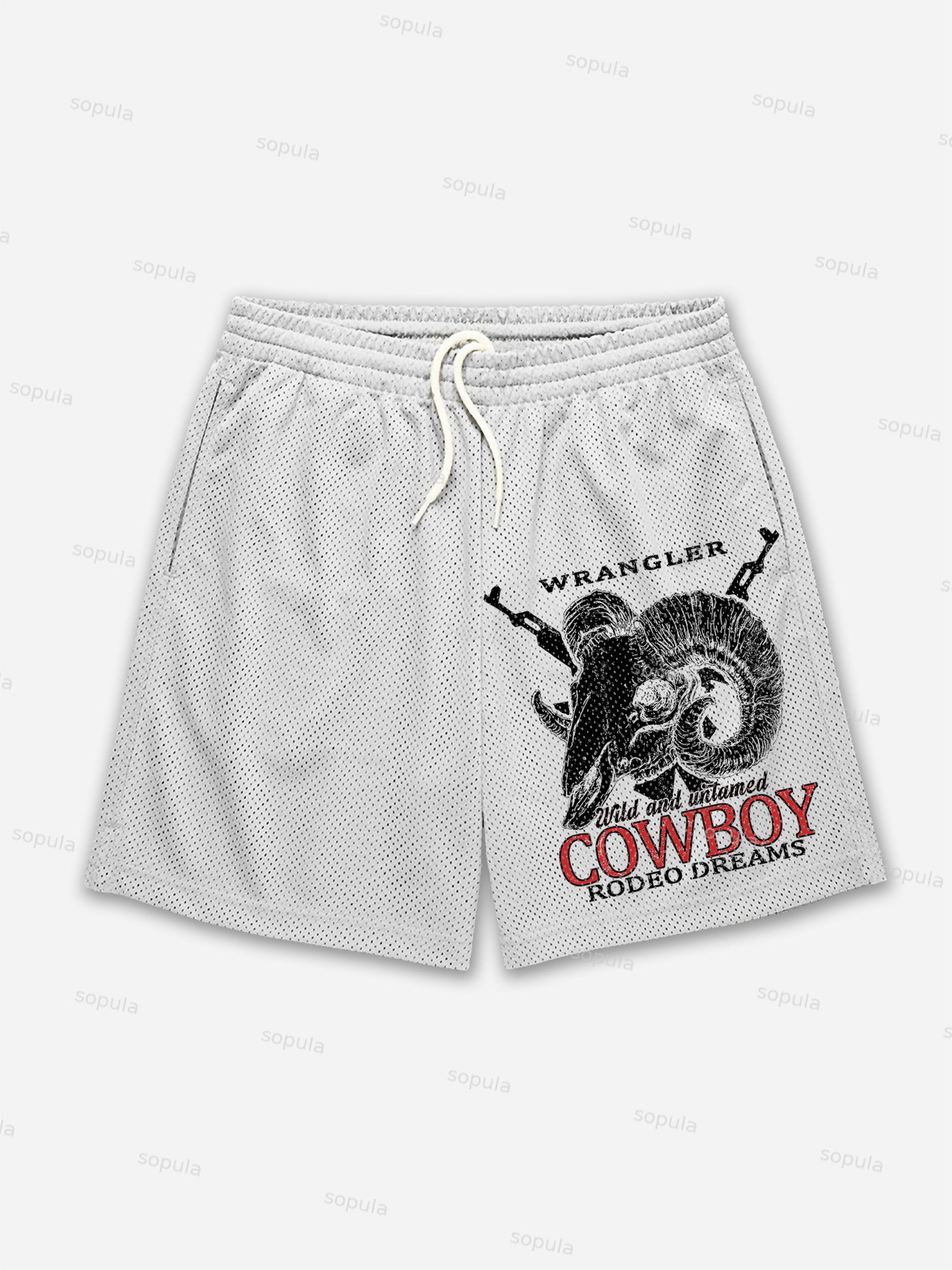 Cow Skull Cowboy Rodeo Print Mesh Shorts - SOPULA