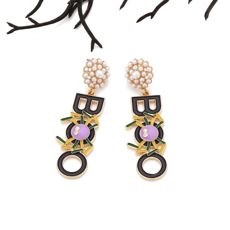 1 Pair Halloween Hip-Hop Funny Letter Spider Enamel Plating Inlay Alloy Artificial Pearls Drop Earrings