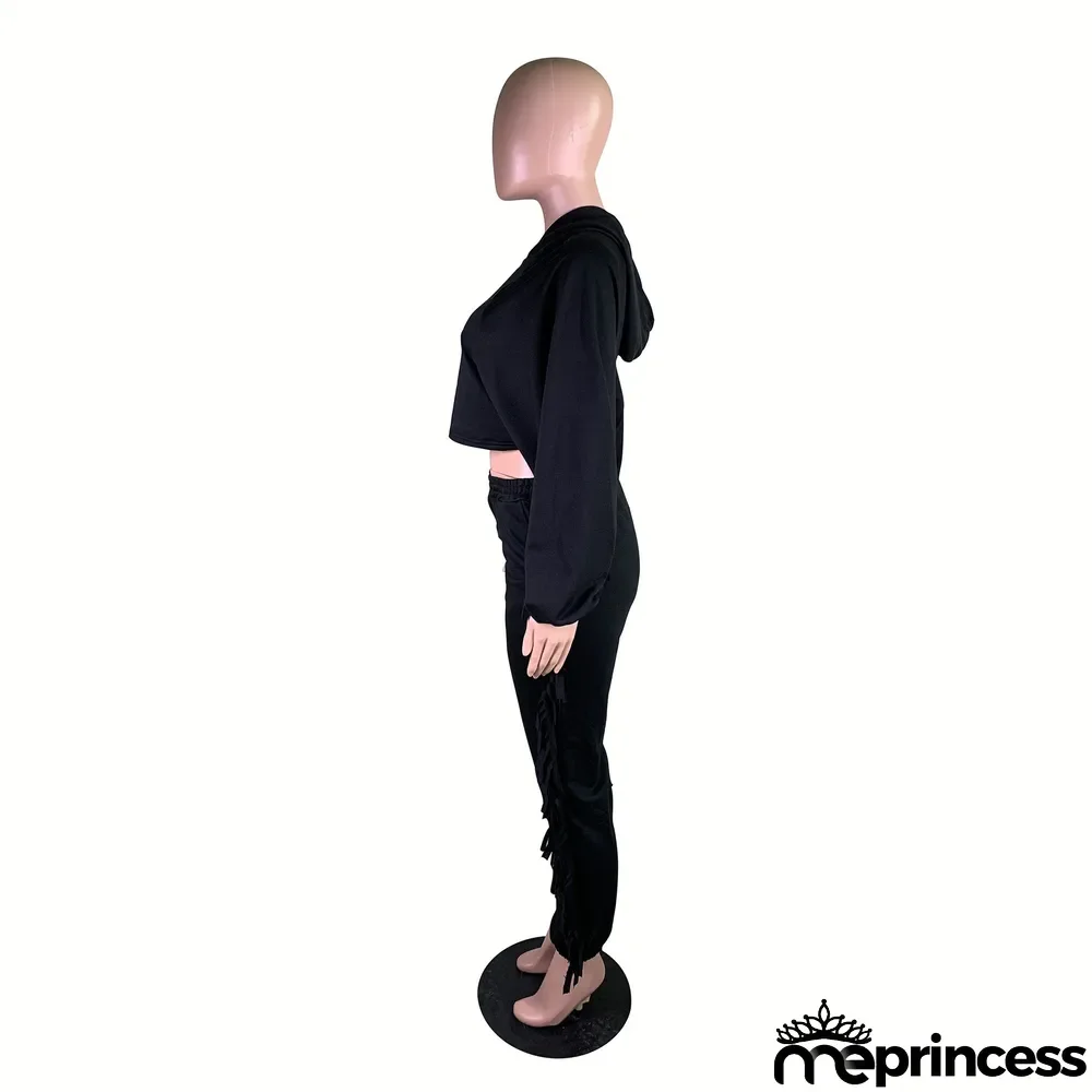 Sports Casual Hoodie Tassel Two-piece Set