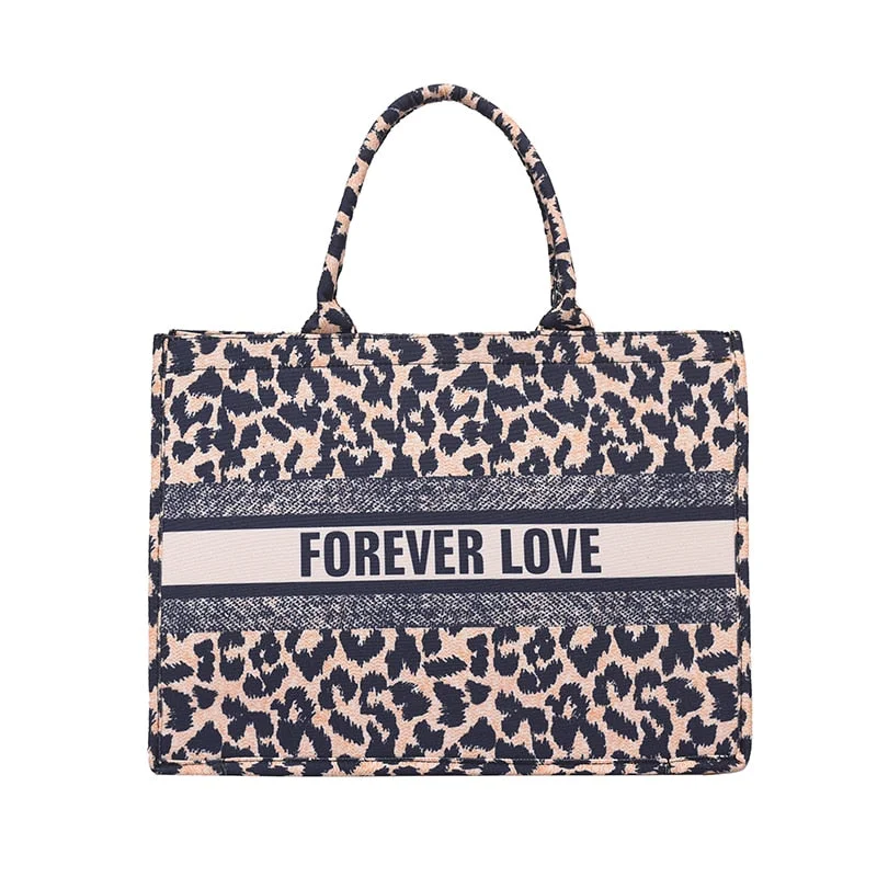Graduation Gifts  New Denim Leopard Big Handbags for Women 2023 Designer Luxury Shopper Bag Female Fashion Lady Tote Bags with Short Handle