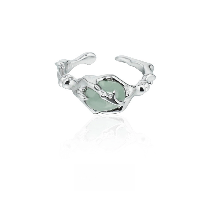 Copper Silver Plated Inlay Round Natural Stone Gem Rings