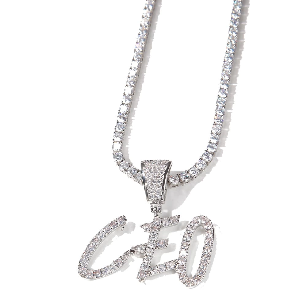 Cheap Iced Out Silver Design Large Cursive Text Letter Pendants Made Of ...