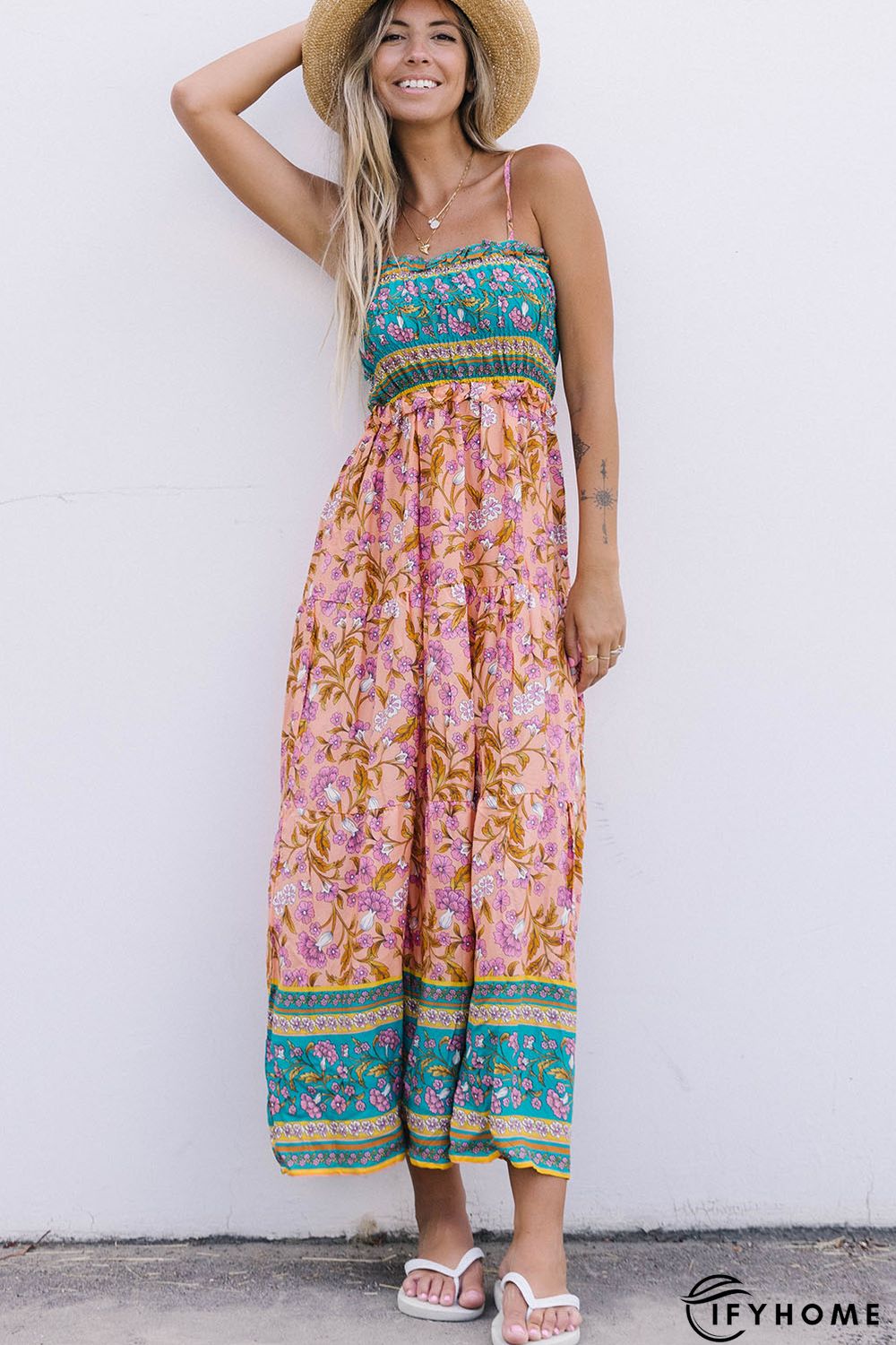 Floral Print Bodice Spaghetti Strap Maxi Dress | IFYHOME