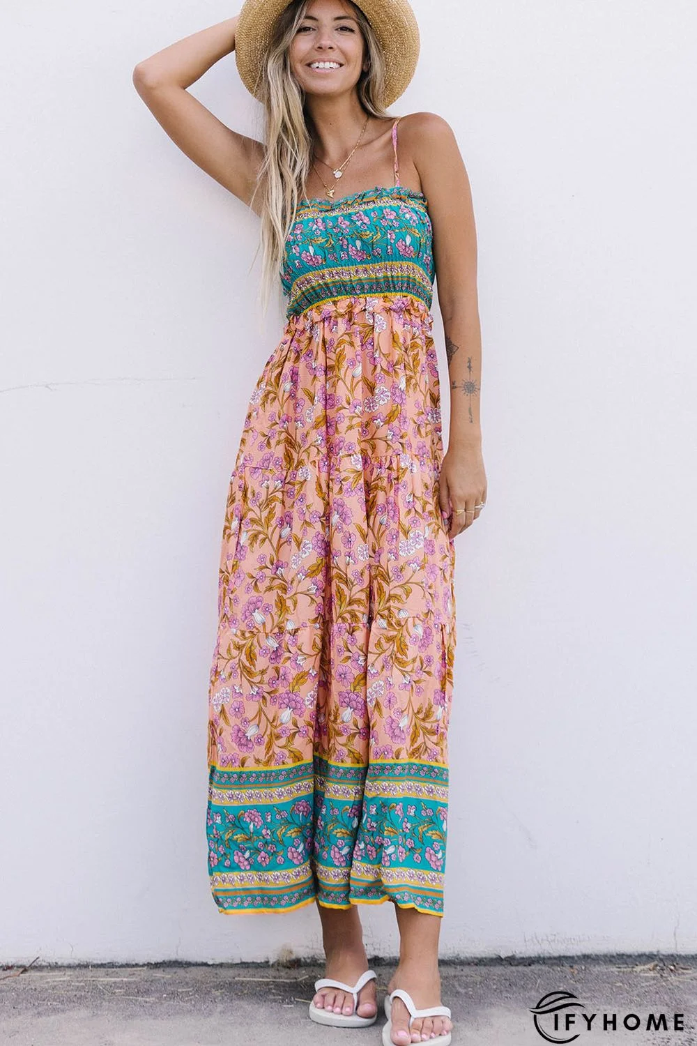 Floral Print Bodice Spaghetti Strap Maxi Dress | IFYHOME