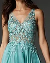 Embroidered Illusion Bodice FlareTurquoise Summer Evening Dress