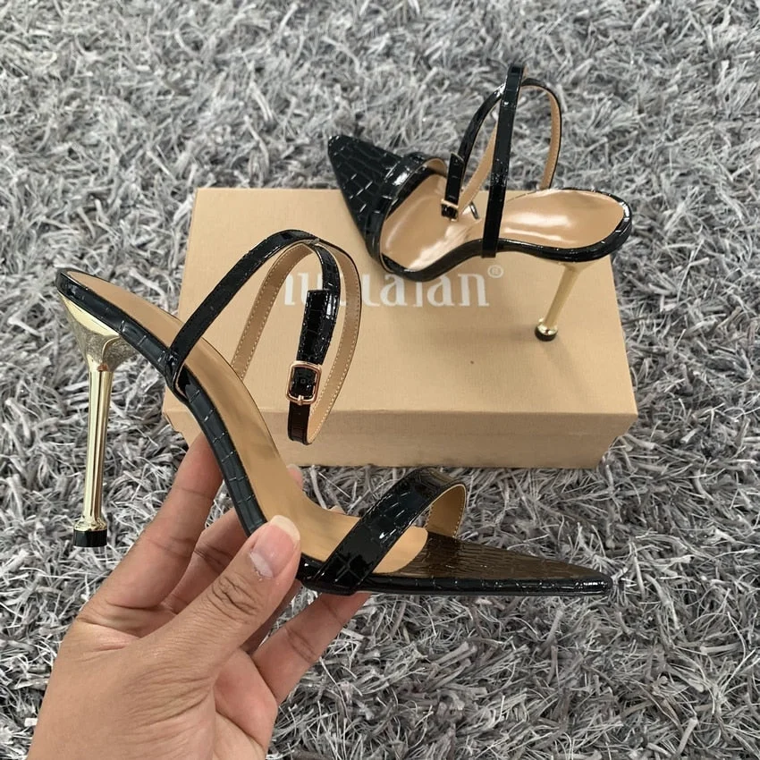 10.5CM Summer High Heel Sandals Sexy Stiletto Women Shoes Party Dress Evening Heeled Sandals Fashion Ankle Strap Ladies Shoes