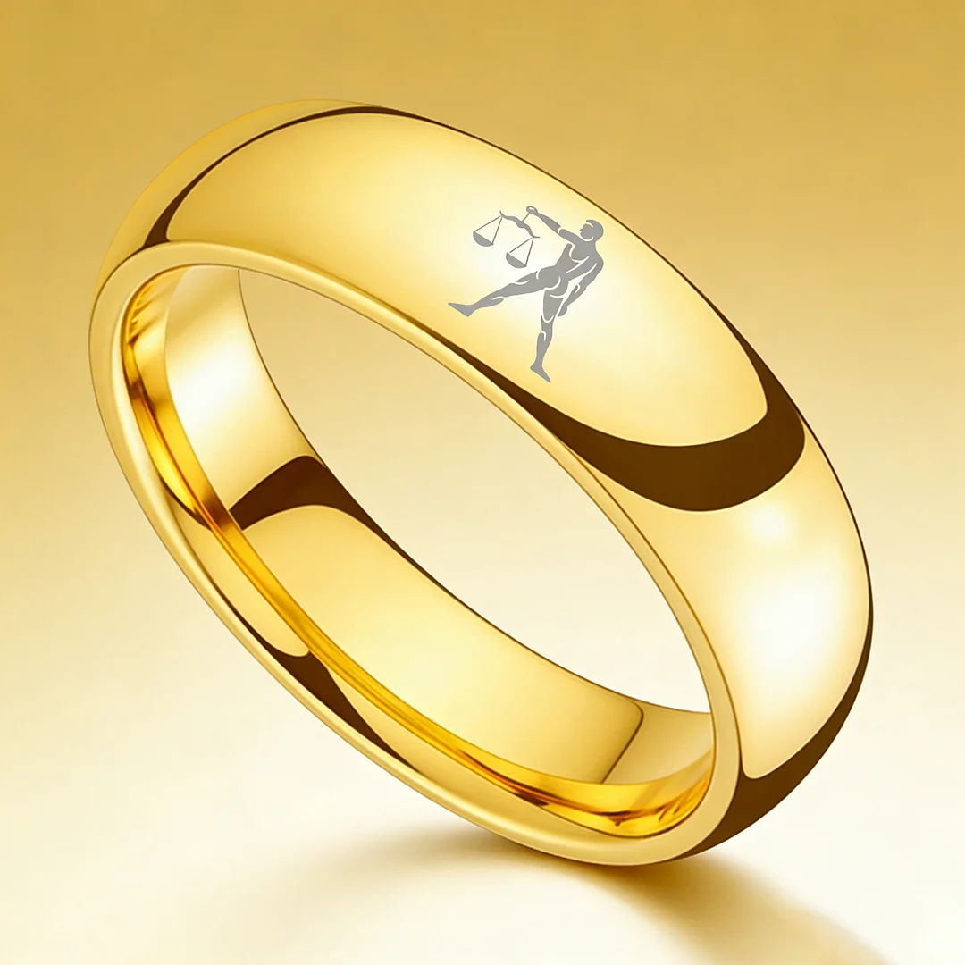 Gold Libra Couples Dome Tungsten Carbide Rings Prints Laser Design Domed Top Tungsten Wedding Bands 4MM 6MM 8MM